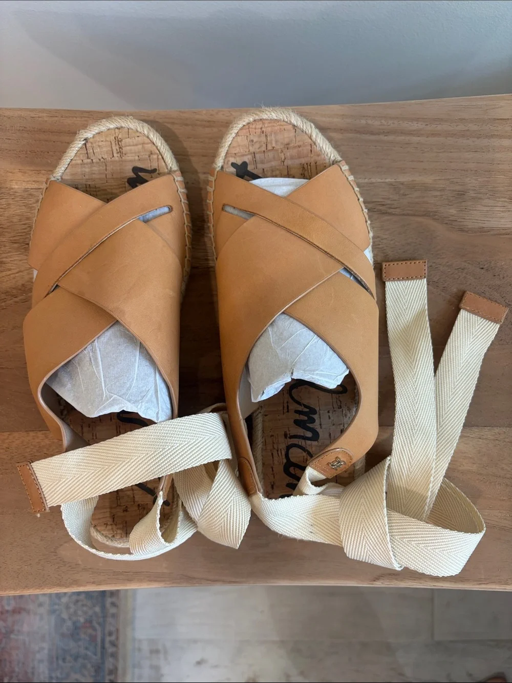 Sam Edelman Tan Leather Crisscross Espadrille Tie Sandals